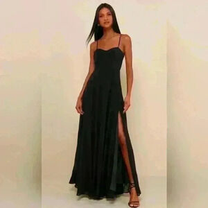 Lulus Cause for Commotion Black Pleated Bustier Maxi Dress Size M